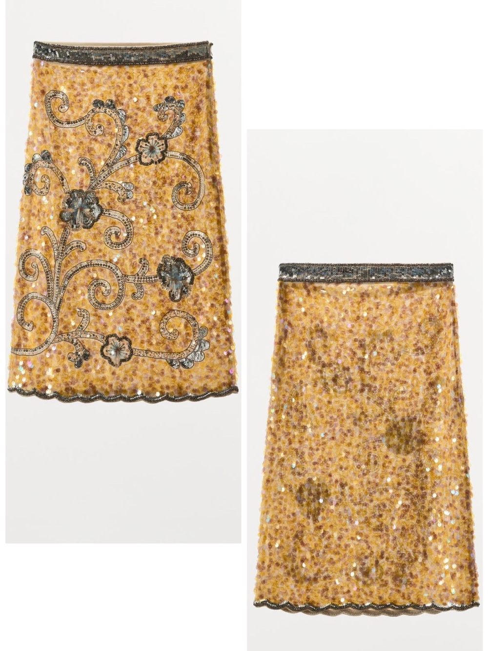 Zara Sequin Bead Embroidered Midi Skirt Yellow Silver Sirencore Fairycore Large - Picture 3 of 16
